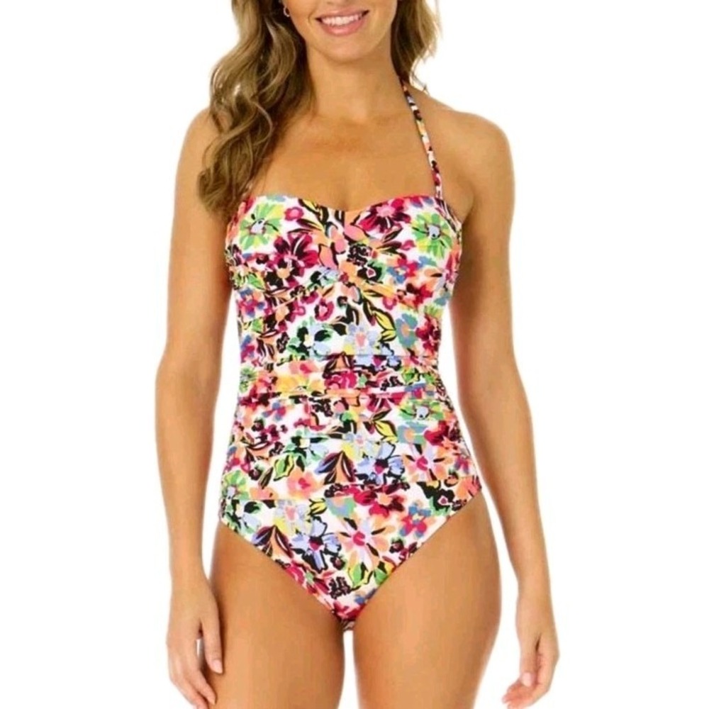Anne Cole Floral Sun Blossom Twist Front Shirred One-Piece Swimsuit 6 NWT $110
